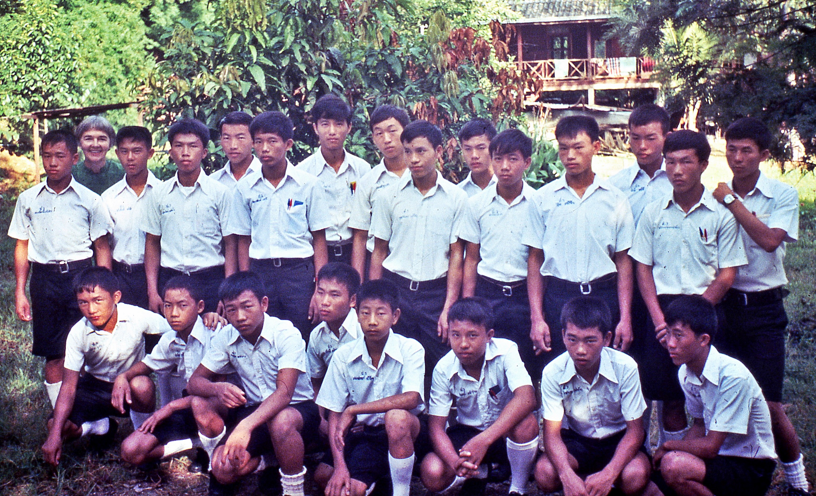 Foster mother Imogene Williams (back row, second from the left) with Hmong students who lived at the Pua Christian hostel (I am second from the left in the front row) (photographed in May 1977).